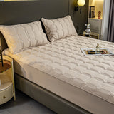 SOGA 2X Beige 153cm Wide Mattress Cover Thick Quilted Stretchable Bed Spread Sheet Protector with Pillow Covers - Cafe Supply