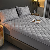 SOGA 2X Grey 183cm Wide Cross-Hatch Mattress Cover Thick Quilted Stretchable Bed Spread Sheet Protector with Pillow Covers - Cafe Supply