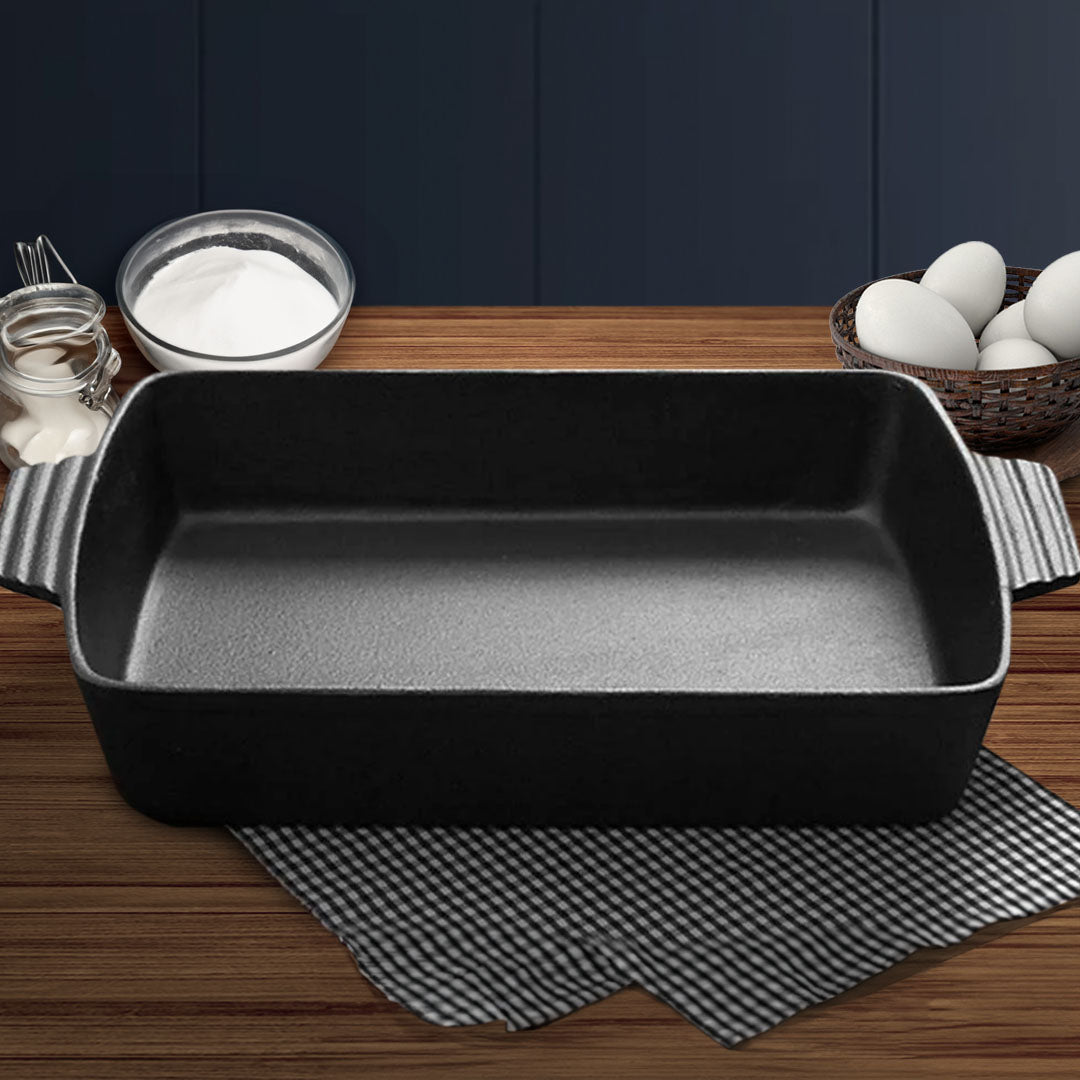 SOGA 2X 33cm Cast Iron Rectangle Bread Cake Baking Dish Lasagna Roasting Pan - Cafe Supply
