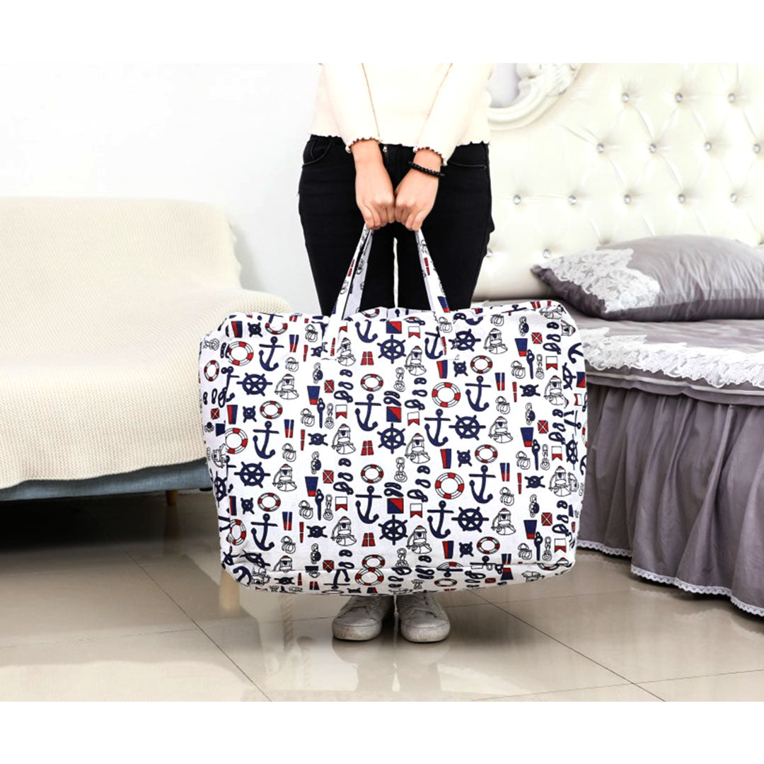SOGA 2X Nautical Icons Large Storage Luggage Bag Double Zipper Foldable Travel Organiser Essentials - Cafe Supply