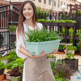 SOGA 49.5cm Green Rectangular Planter Vegetable Herb Flower Outdoor Plastic Box with Holder Balcony Garden Decor Set of 2 - Cafe Supply