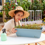SOGA 49.5cm Blue Rectangular Planter Vegetable Herb Flower Outdoor Plastic Box with Holder Balcony Garden Decor Set of 2 - Cafe Supply