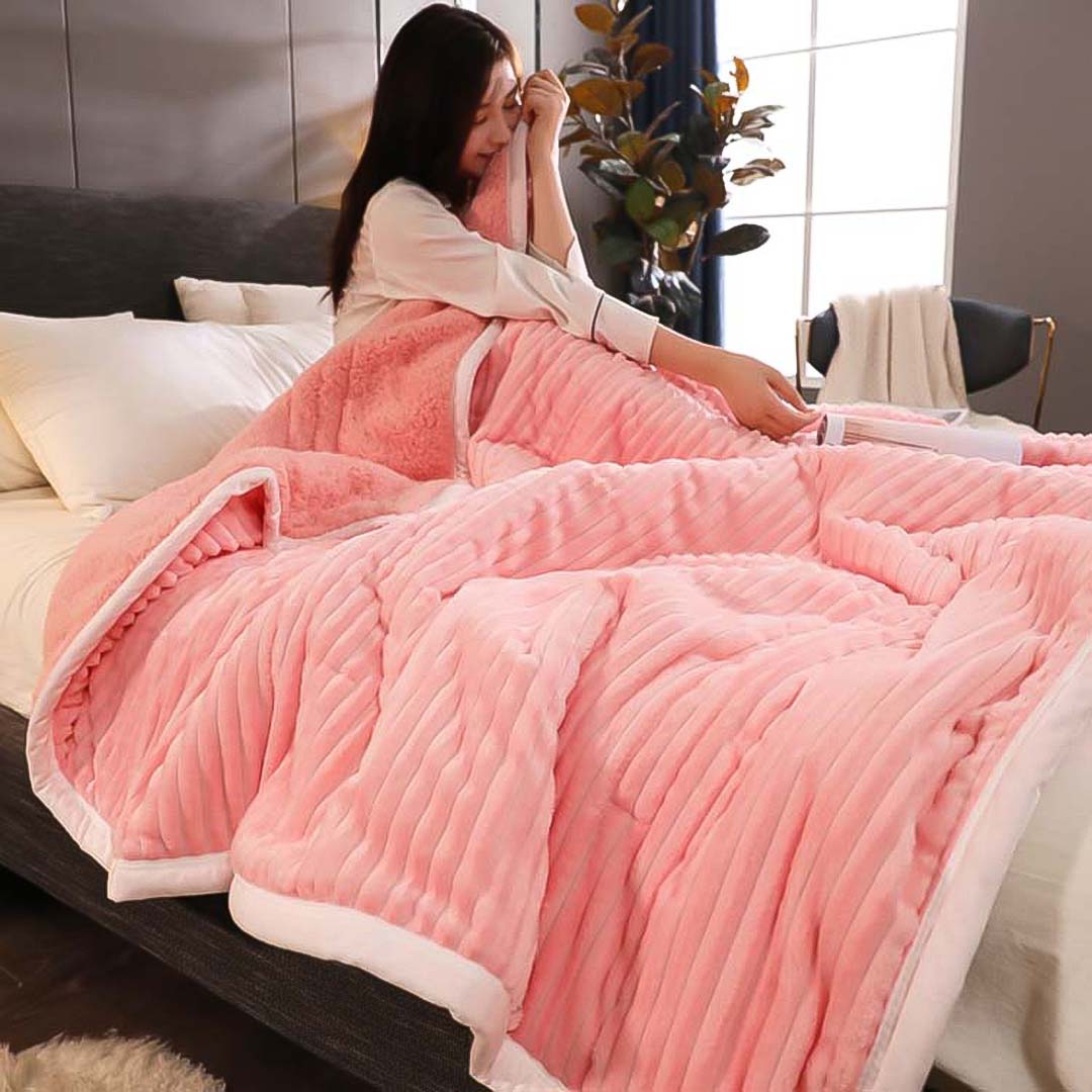 SOGA 2X Throw Blanket Warm Cozy Double Sided Thick Flannel Coverlet Fleece Bed Sofa Comforter Pink - Cafe Supply