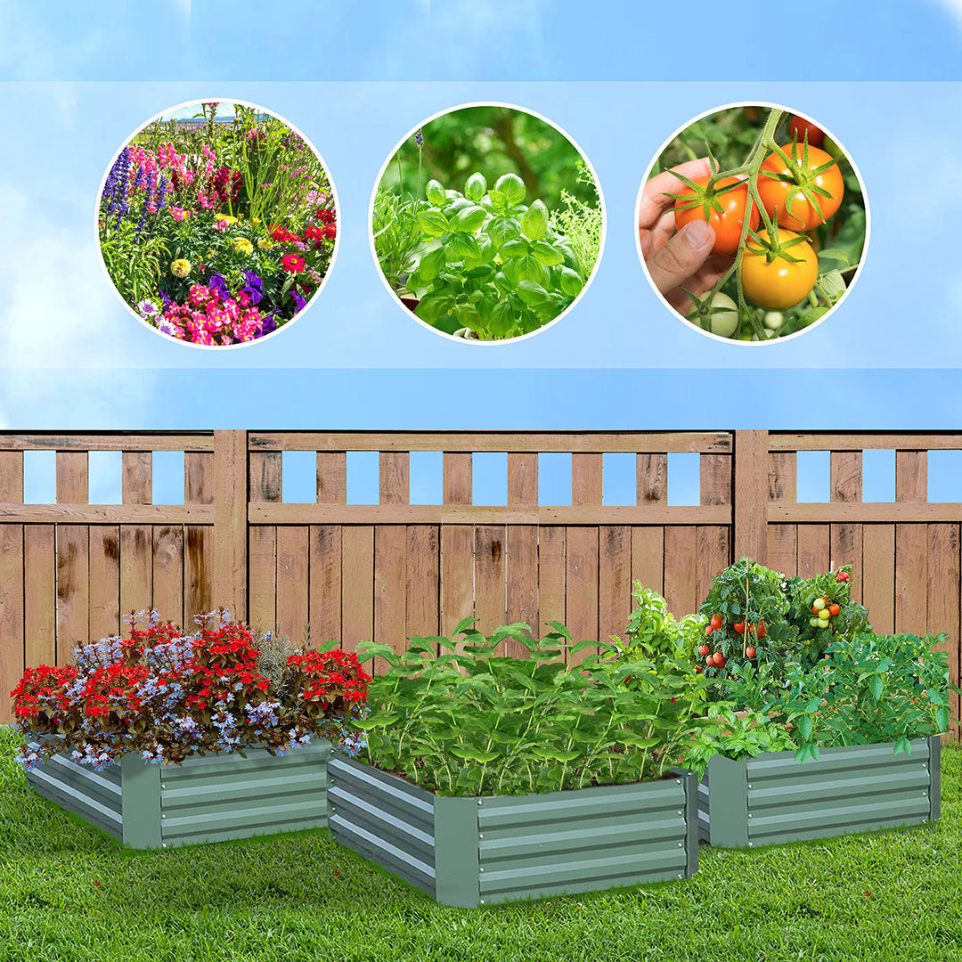 SOGA 100cm Square Galvanised Raised Garden Bed Vegetable Herb Flower Outdoor Planter Box - Cafe Supply