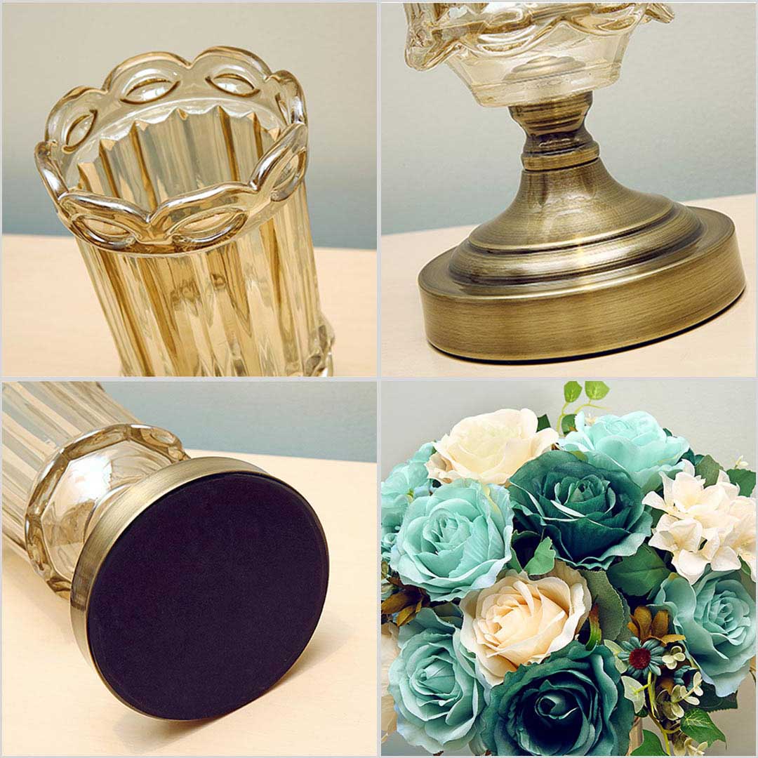 SOGA 25cm Transparent Glass Flower Vase with Metal Base Filler Vase - Cafe Supply