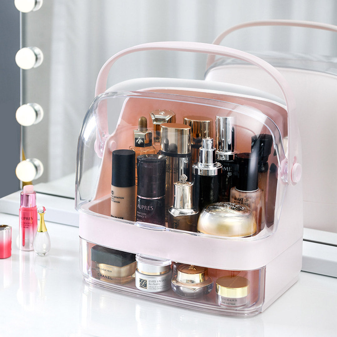 SOGA 2X 2 Tier Pink Countertop Makeup Cosmetic Storage Organiser Skincare Holder Jewelry Storage Box with Handle - Cafe Supply