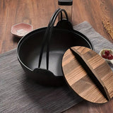 SOGA 2X 29cm Cast Iron Japanese Style Sukiyaki Tetsu Nabe Shabu Hot Pot with Wooden Lid - Cafe Supply