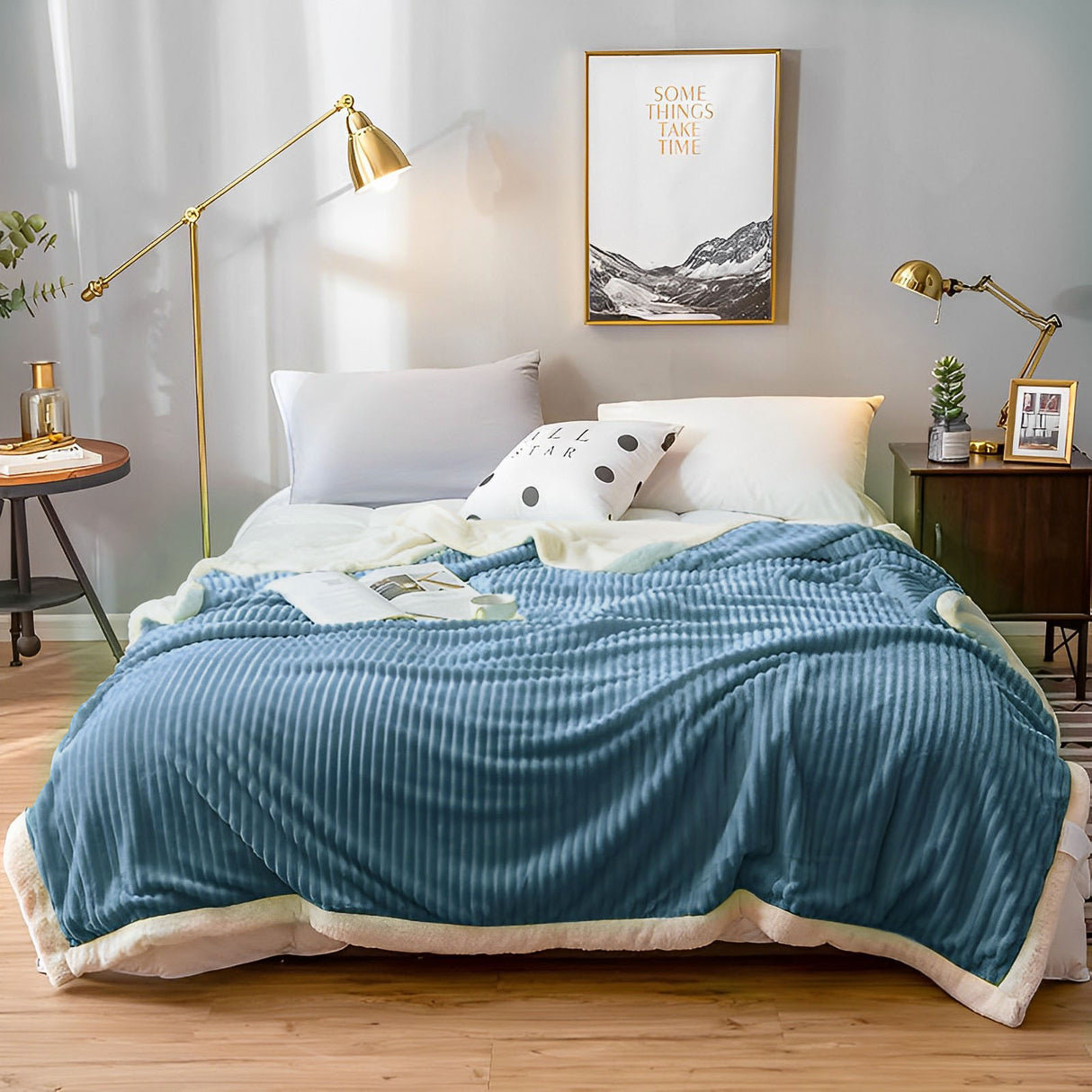 SOGA Blue Throw Blanket Warm Cozy Double Sided Thick Flannel Coverlet Fleece Bed Sofa Comforter - Cafe Supply