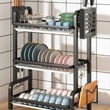 SOGA 2X 3 Tier 62cm Steel Black Kitchen Countertop Drying Rack Dish Plate Cutlery Cutting Board Holder Dish Drainer Kitchen Organiser - Cafe Supply