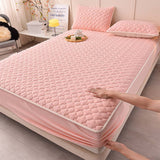 SOGA 2X Pink 183cm Wide Mattress Cover Thick Quilted Fleece Stretchable Clover Design Bed Spread Sheet Protector with Pillow Covers - Cafe Supply