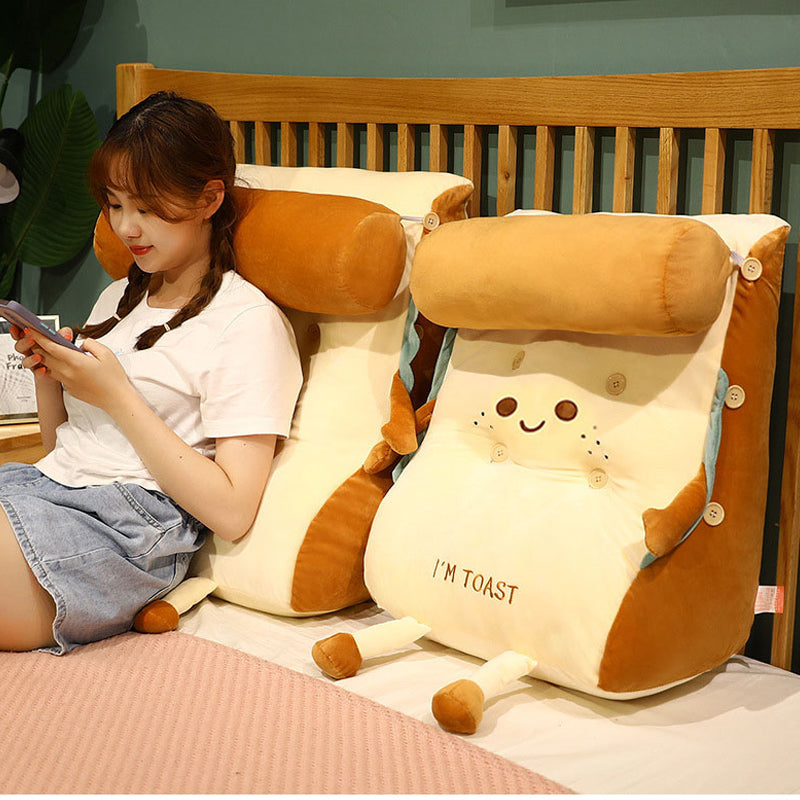 SOGA 2X Smiley Face Toast Bread Wedge Cushion Stuffed Plush Cartoon Back Support Pillow Home Decor - Cafe Supply