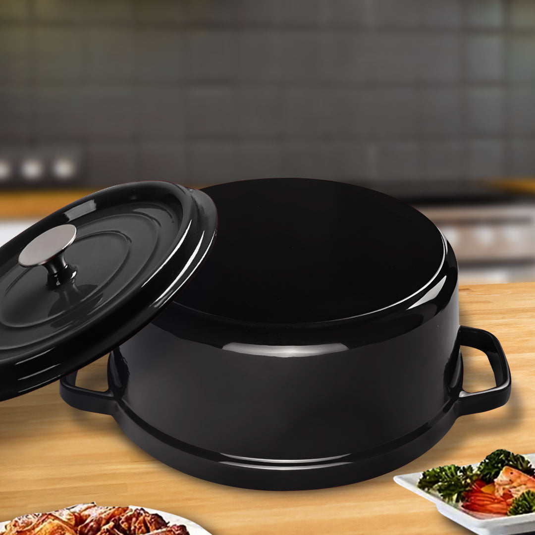 SOGA 2X Cast Iron 24cm Stewpot Casserole Stew Cooking Pot With Lid Black - Cafe Supply