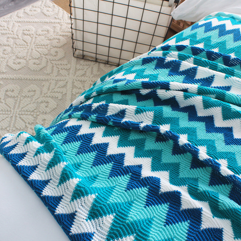 SOGA 2X 170cm Blue Zigzag Striped Throw Blanket Acrylic Wave Knitted Fringed Woven Cover Couch Bed Sofa Home Decor - Cafe Supply