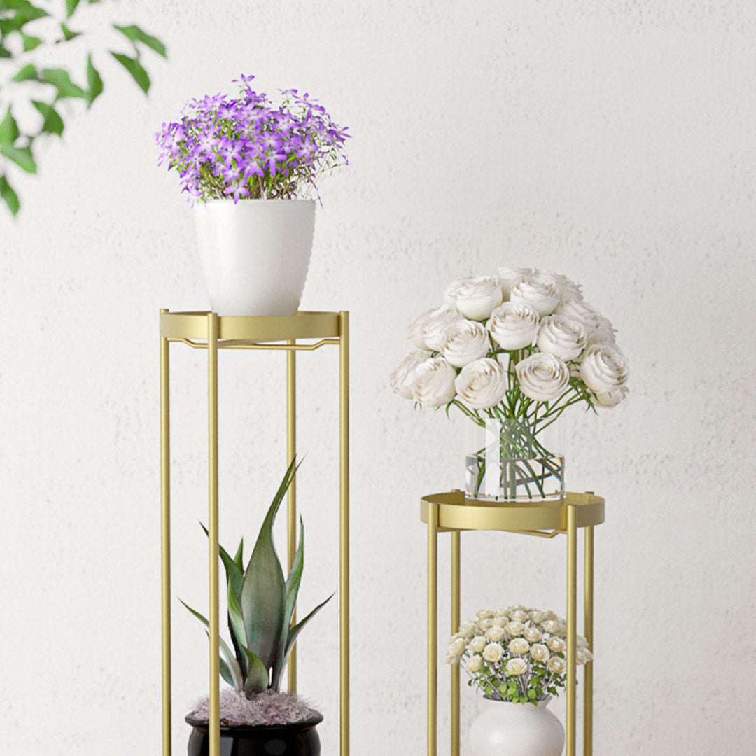 SOGA 2X 2 Layer 80cm Gold Metal Plant Stand Flower Pot Holder Corner Shelving Rack Indoor Display - Cafe Supply