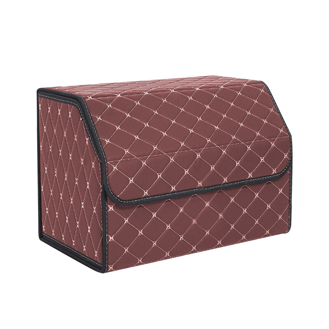 SOGA 2X Leather Car Boot Collapsible Foldable Trunk Cargo Organizer Portable Storage Box Coffee/Gold Stitch Medium - Cafe Supply