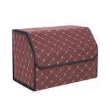 SOGA 2X Leather Car Boot Collapsible Foldable Trunk Cargo Organizer Portable Storage Box Coffee/Gold Stitch Medium - Cafe Supply