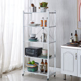SOGA 5 Tier Steel White Foldable Kitchen Cart Multi-Functional Shelves Portable Storage Organizer with Wheels - Cafe Supply