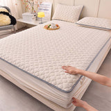 SOGA 2X Beige 153cm Wide Mattress Cover Thick Quilted Fleece Stretchable Clover Design Bed Spread Sheet Protector with Pillow Covers05 - Cafe Supply