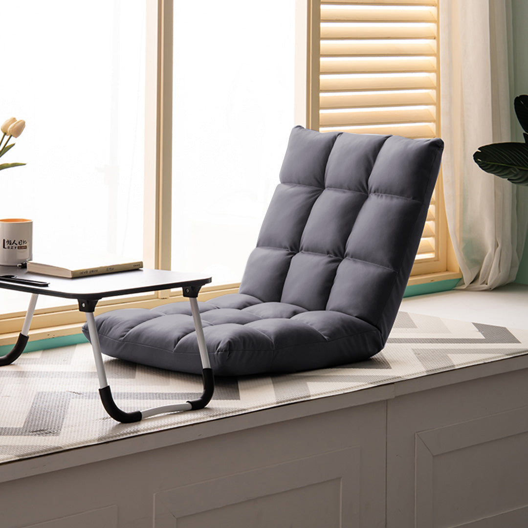 SOGA 2X Grey Lounge Floor Recliner Adjustable Gaming Sofa Bed Foldable Indoor Outdoor Backrest Seat Home Office Decor - Cafe Supply