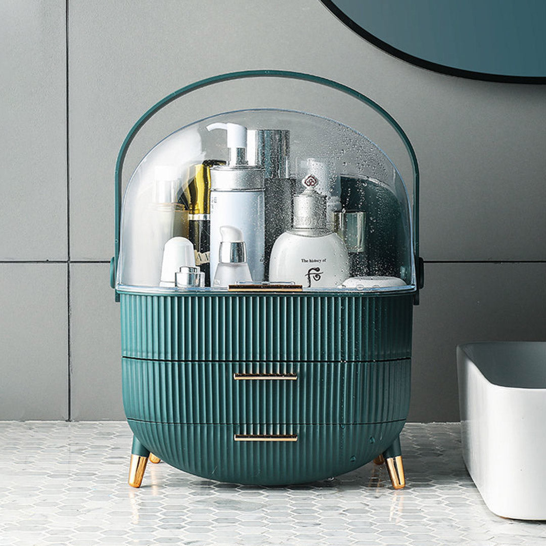 SOGA 29cm Green Countertop Makeup Cosmetic Storage Organiser Skincare Holder Jewelry Storage Box with Handle - Cafe Supply