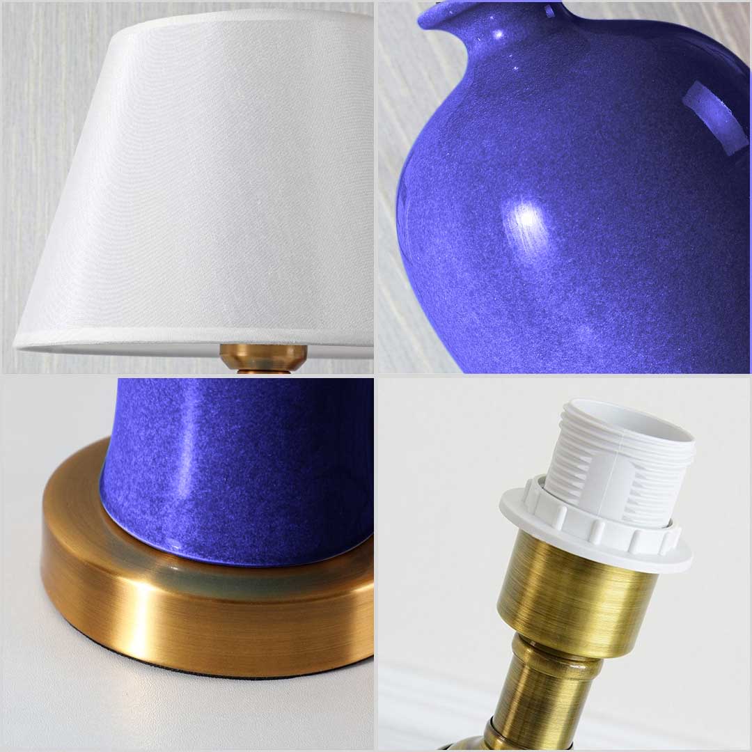 SOGA 2X Blue Ceramic Oval Table Lamp with Gold Metal Base - Cafe Supply