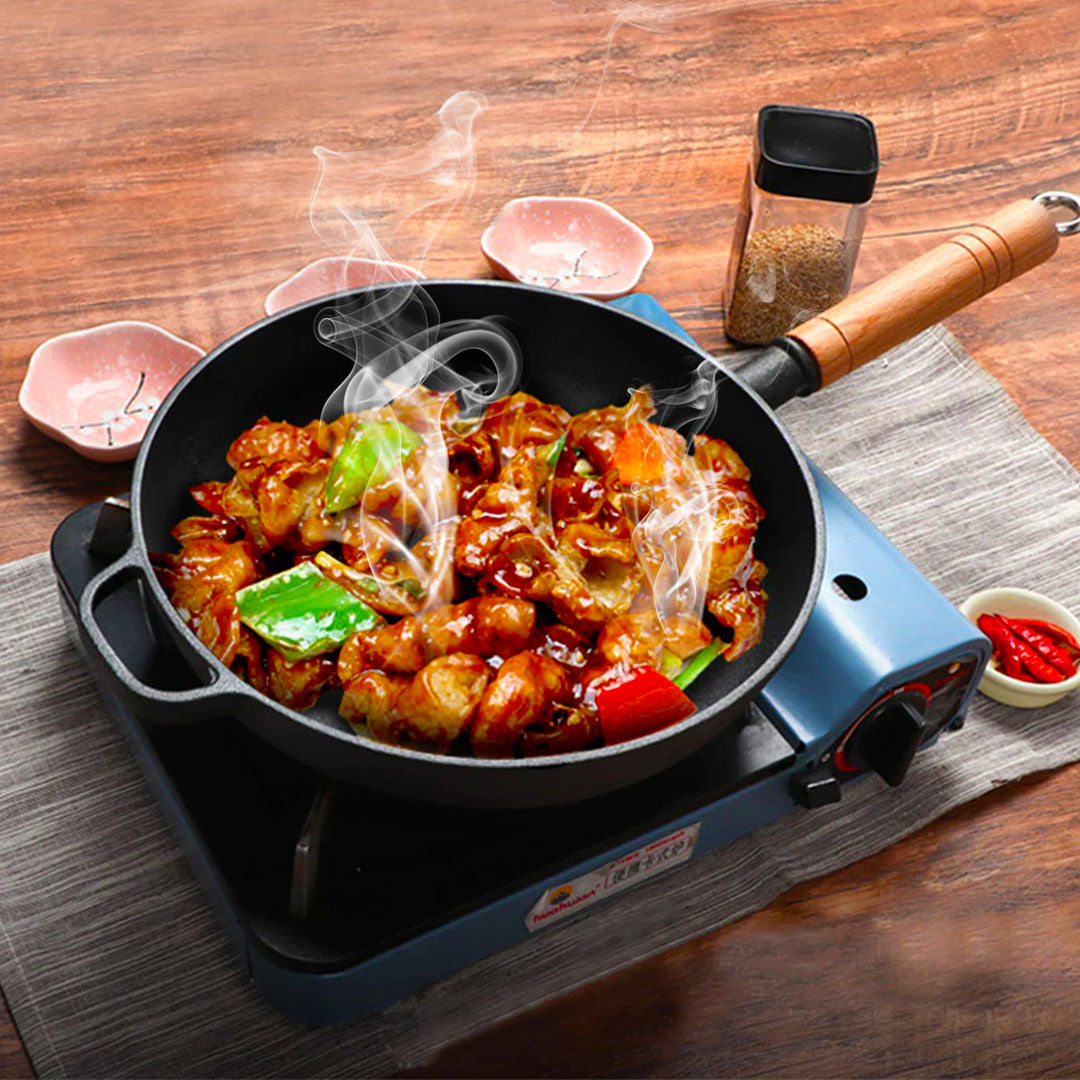 SOGA 2X 27cm Round Cast Iron Frying Pan Skillet Steak Sizzle Platter with Helper Handle - Cafe Supply
