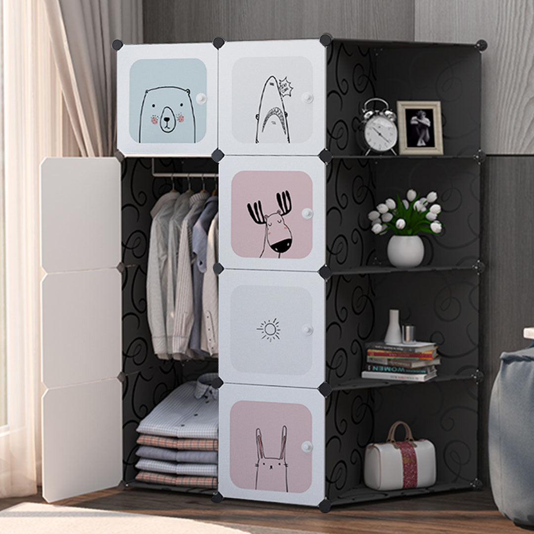 SOGA 10 Cubes Black Portable Wardrobe Divide-Grid Modular Storage Organiser Foldable Closet with Doors - Cafe Supply