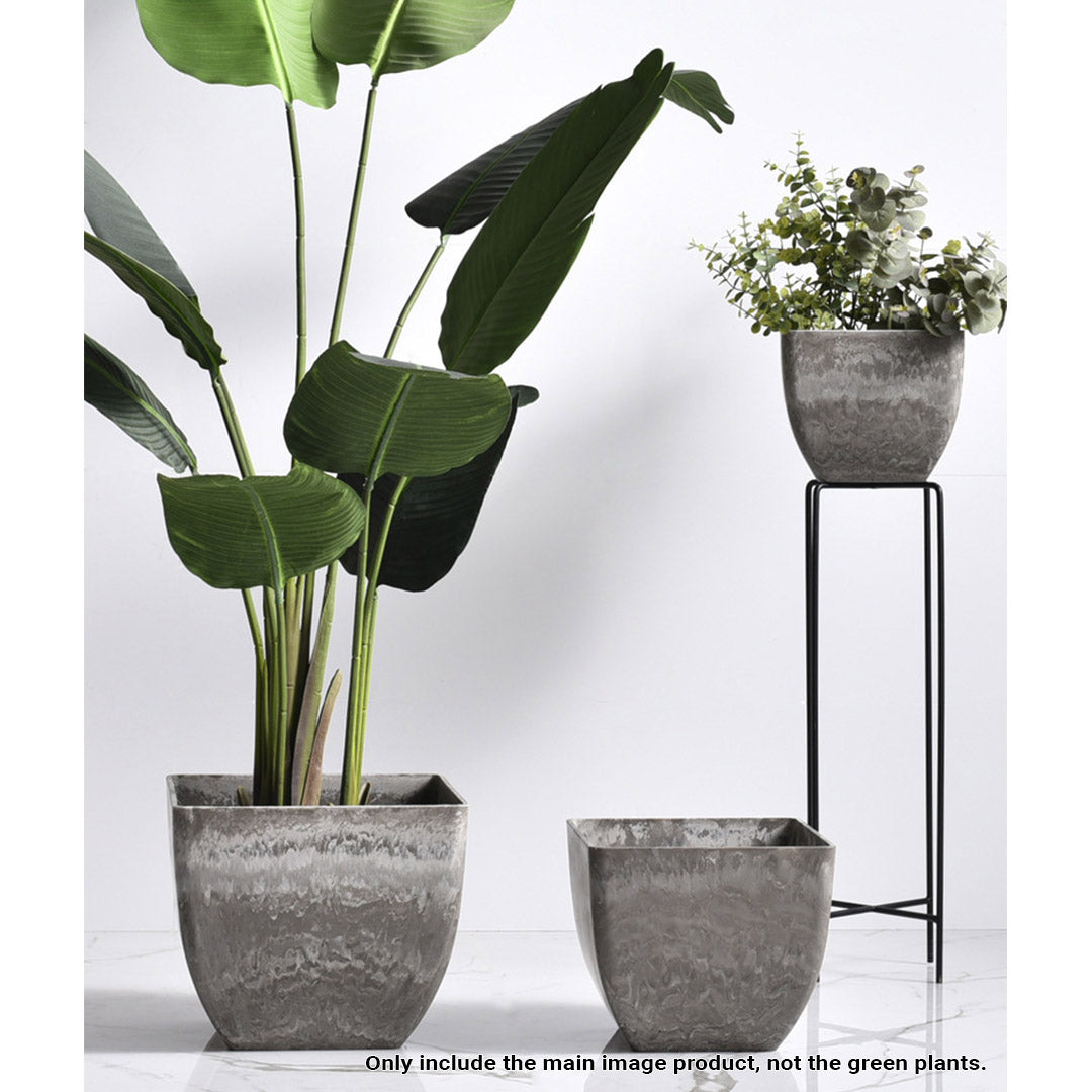 SOGA 2X 27cm Rock Grey Square Resin Plant Flower Pot in Cement Pattern Planter Cachepot for Indoor Home Office - Cafe Supply