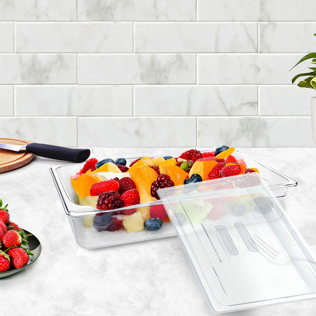 SOGA 65mm Clear Gastronorm GN Pan 1/2 Food Tray Storage Bundle of 2 with Lid - Cafe Supply