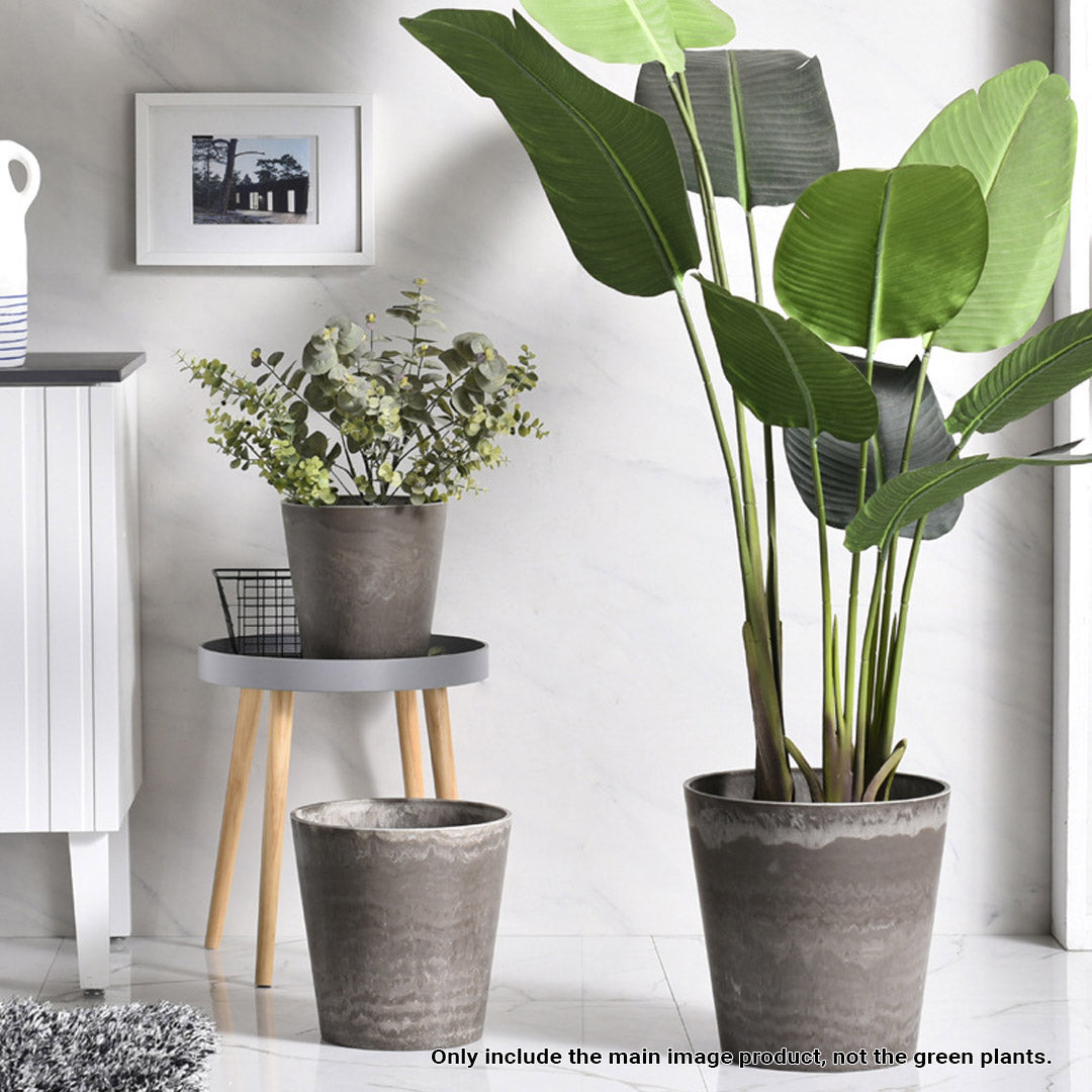 SOGA 2X 37cm Rock Grey Round Resin Tapered Plant Flower Pot in Cement Pattern Planter Cachepot for Indoor Home Office - Cafe Supply