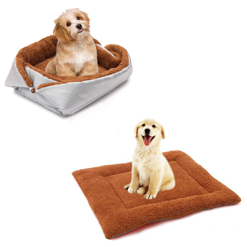 SOGA 2X Silver Dual-purpose Cushion Nest Cat Dog Bed Warm Plush Kennel Mat Pet Home Travel Essentials - Cafe Supply