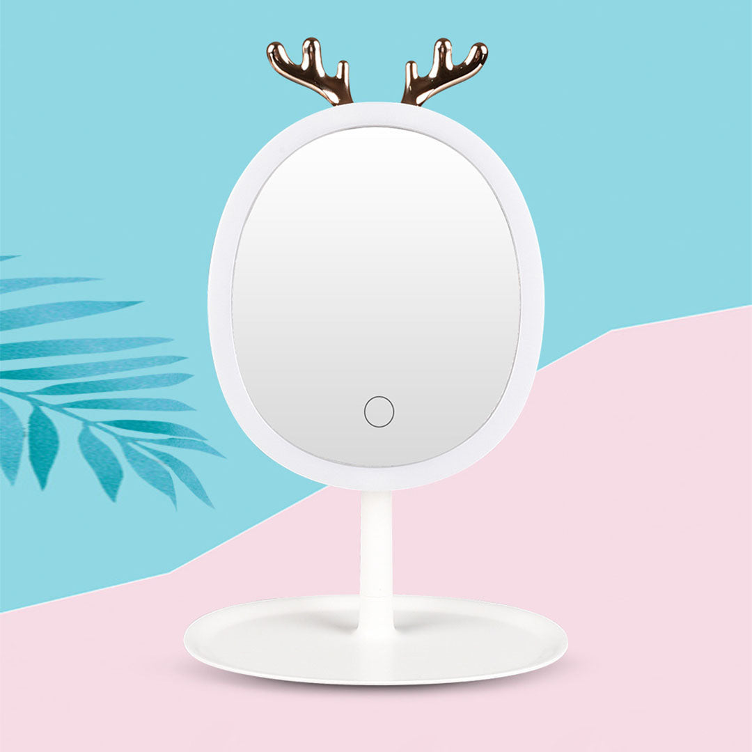 SOGA 2X White Antler LED Light Makeup Mirror Tabletop Vanity Home Decor - Cafe Supply