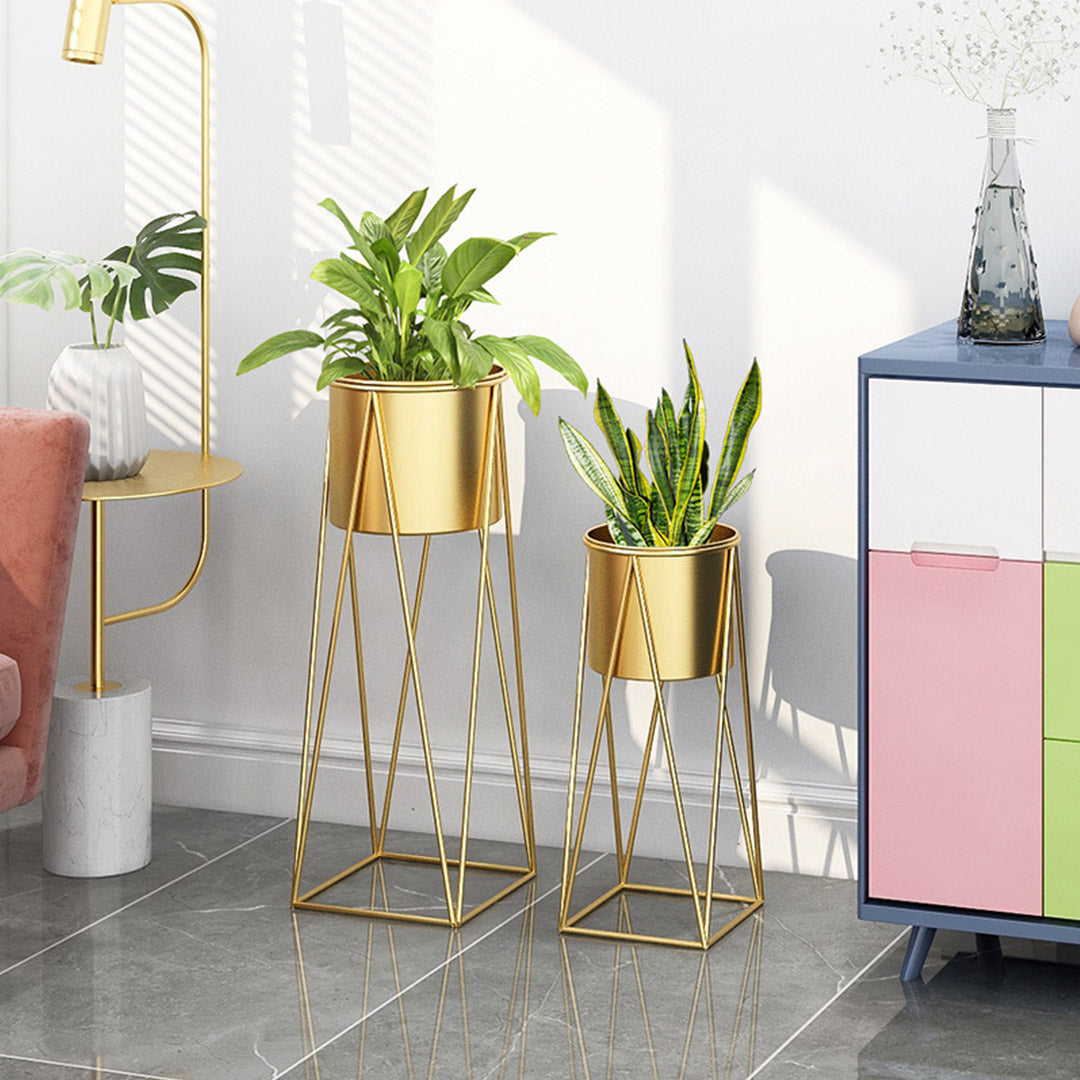 SOGA 2X 70cm Gold Metal Plant Stand with Gold Flower Pot Holder Corner Shelving Rack Indoor Display - Cafe Supply