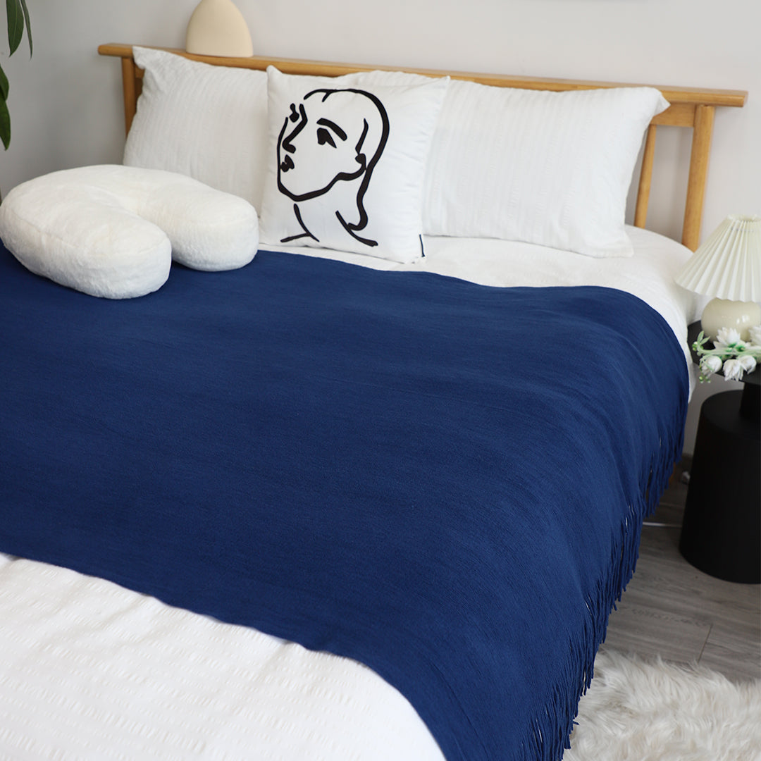 SOGA Royal Blue Acrylic Knitted Throw Blanket Solid Fringed Warm Cozy Woven Cover Couch Bed Sofa Home Decor - Cafe Supply