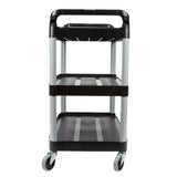 SOGA 3 Tier Food Trolley Food Waste Cart With Two Bins Storage Kitchen Black Large - Cafe Supply