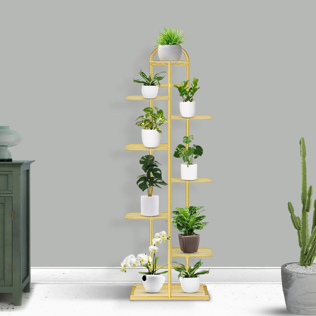 SOGA 2X 8 Tier 9 Pots Gold Metal Plant Stand Flowerpot Display Shelf Rack Indoor Home Office Decor - Cafe Supply