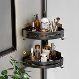 SOGA Black Wall-Mounted Triangular Bathroom Storage Corner Vanity Organiser Space Saving Adhesive Shelf Rack with Hooks - Cafe Supply