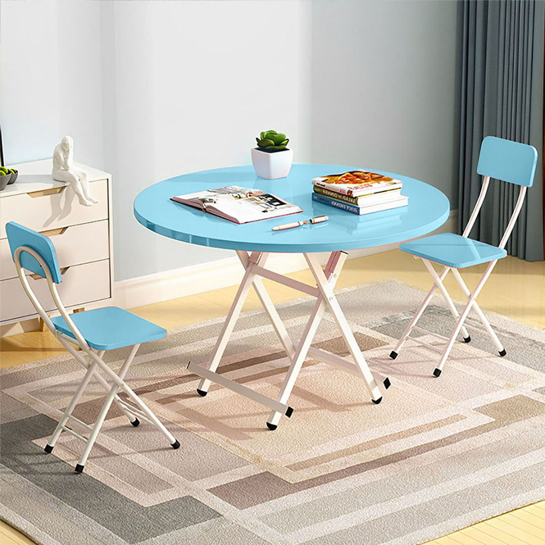 SOGA 2X  Blue Dining Table Portable Round Surface Space Saving Folding Desk Home Decor - Cafe Supply