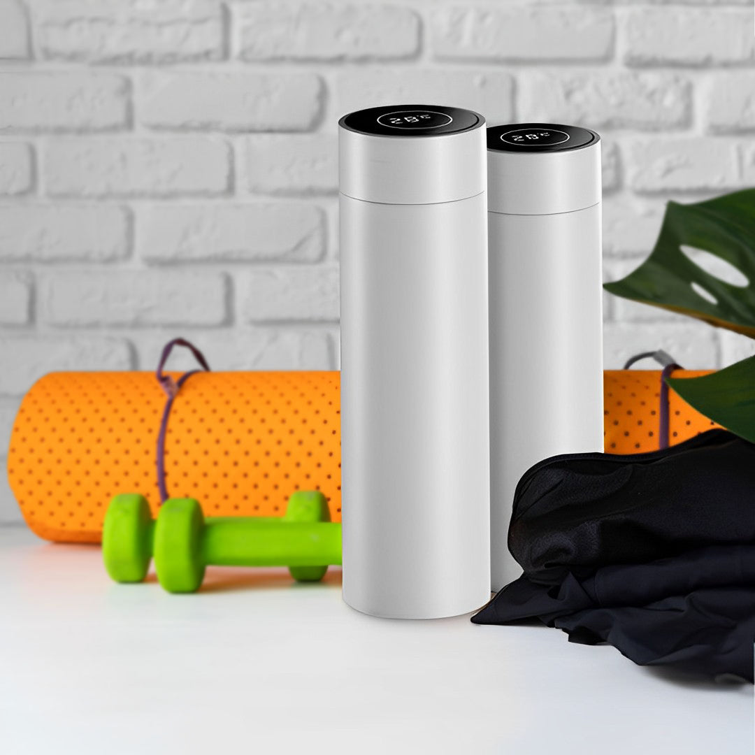 SOGA 500ML Stainless Steel Smart LCD Thermometer Display Bottle Vacuum Flask Thermos White - Cafe Supply