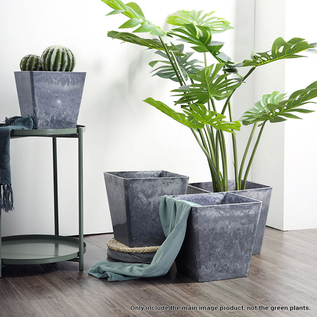 SOGA 27cm Weathered Grey Square Resin Plant Flower Pot in Cement Pattern Planter Cachepot for Indoor Home Office - Cafe Supply