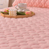 SOGA 2X Pink 183cm Wide Mattress Cover Thick Quilted Fleece Stretchable Clover Design Bed Spread Sheet Protector with Pillow Covers - Cafe Supply