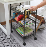 SOGA 3 Tier Steel Black Bee Mesh Kitchen Cart Multi-Functional Shelves Portable Storage Organizer with Wheels - Cafe Supply