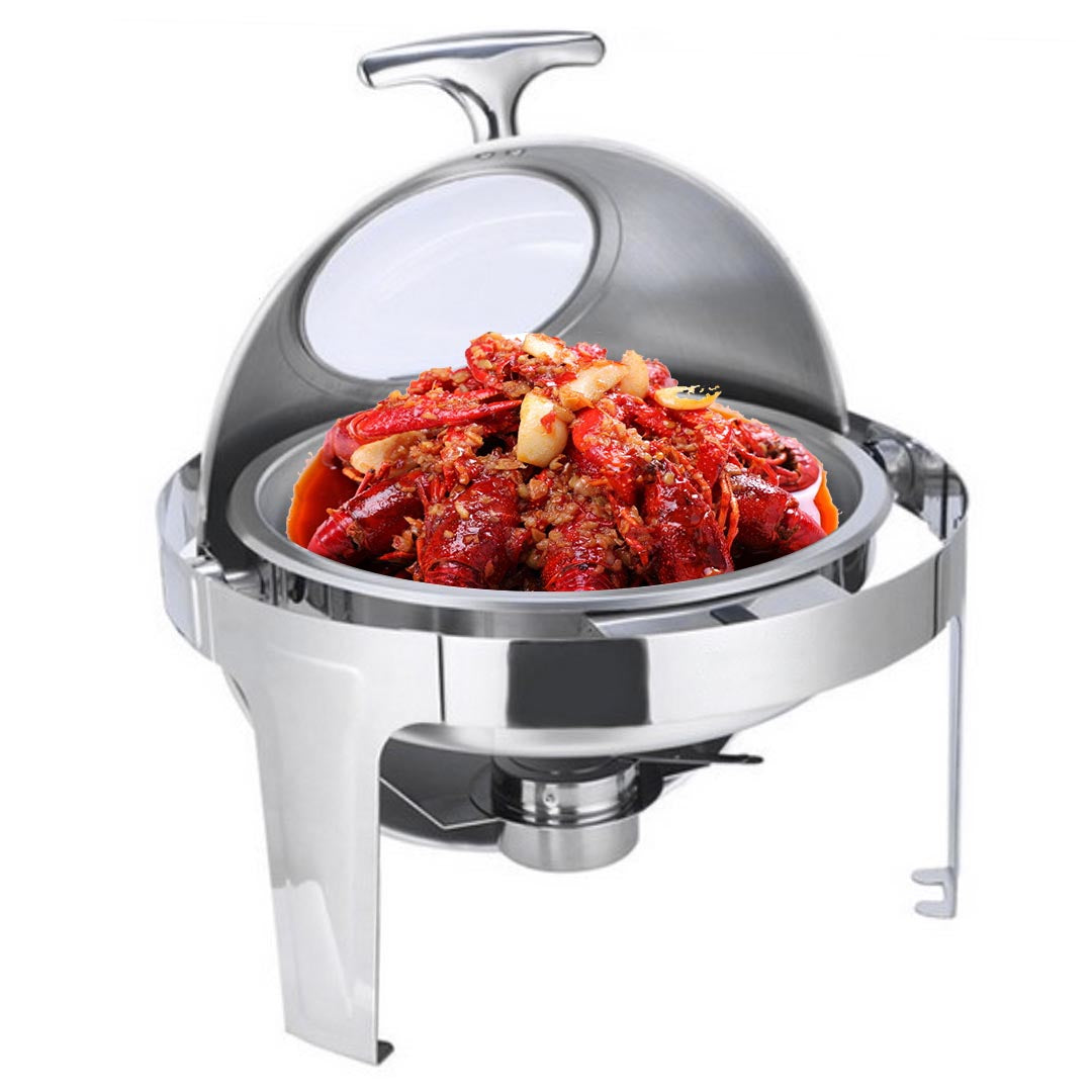 SOGA 6L Round Chafing Stainless Steel Food Warmer with Glass Roll Top - Cafe Supply