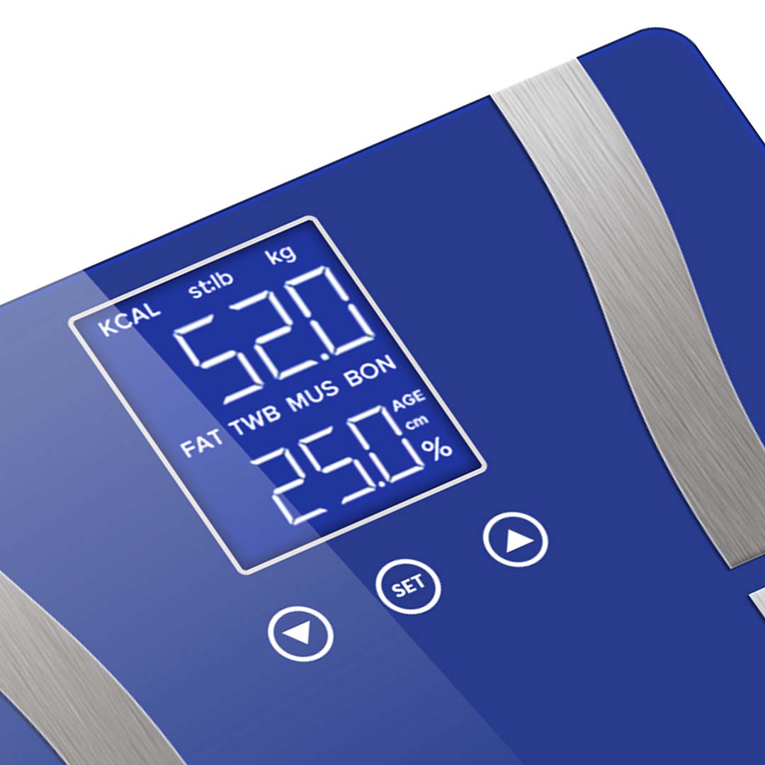 SOGA 2X Glass LCD Digital Body Fat Scale Bathroom Electronic Gym Water Weighing Scales Blue/White - Cafe Supply