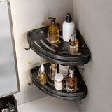 SOGA Black Wall-Mounted Triangular Bathroom Storage Corner Vanity Organiser Space Saving Adhesive Shelf Rack with Hooks - Cafe Supply