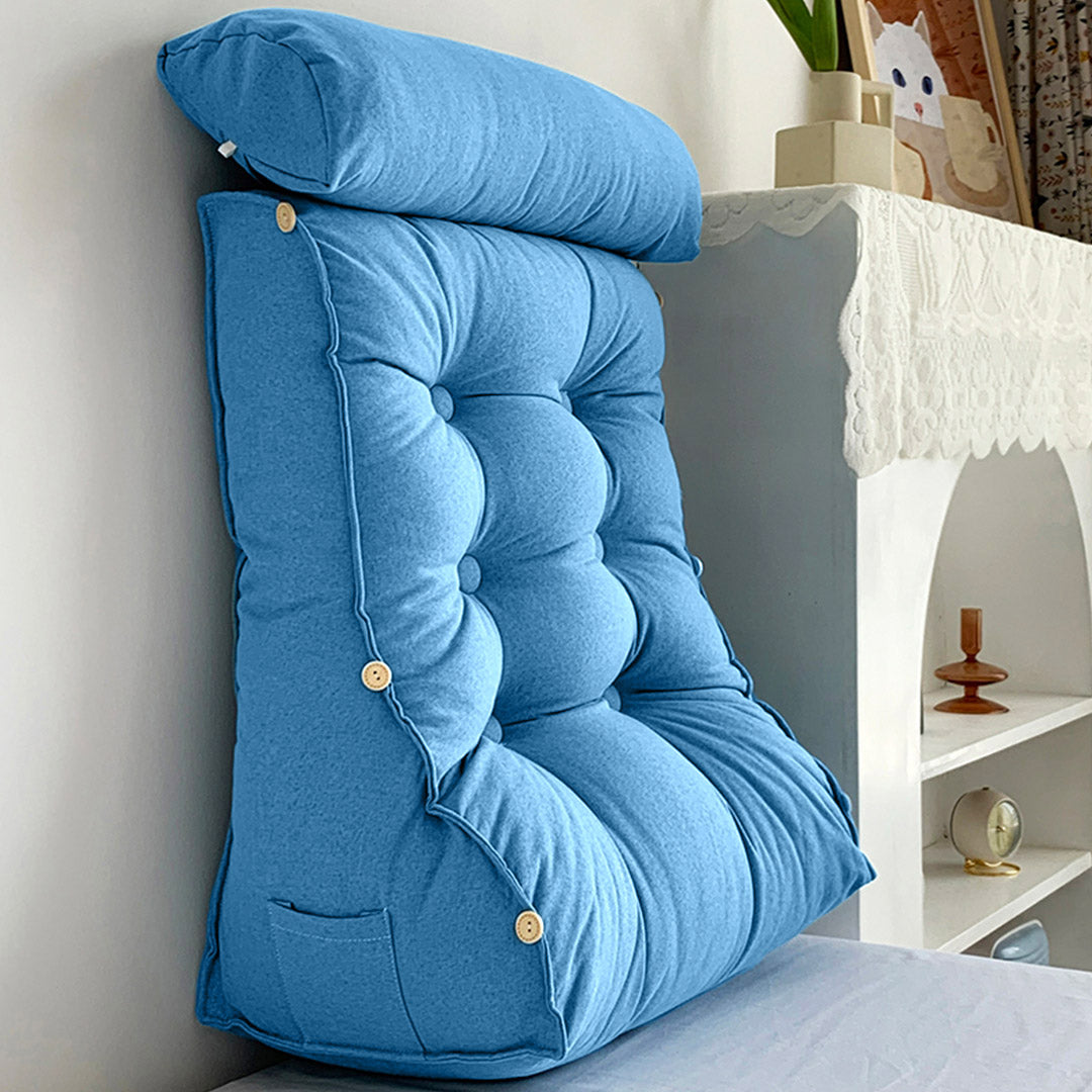 SOGA 2X 45cm Blue Triangular Wedge Lumbar Pillow Headboard Backrest Sofa Bed Cushion Home Decor - Cafe Supply