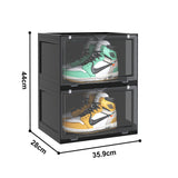 SOGA 2 Tier Black Portable Shoe Organiser Sneaker Footwear Folding Plastic Bin Stackable Storage Box with Magnetic Door - Cafe Supply