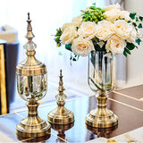 SOGA 2X Clear Glass Flower Vase with Lid and White Flower Filler Vase Bronze Set - Cafe Supply