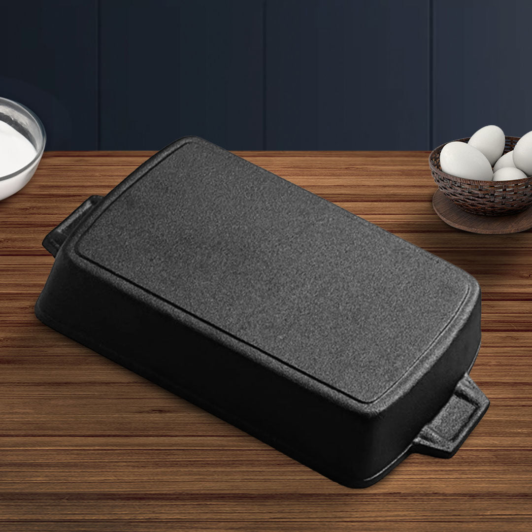 SOGA 2X 33cm Cast Iron Rectangle Bread Cake Baking Dish Lasagna Roasting Pan - Cafe Supply