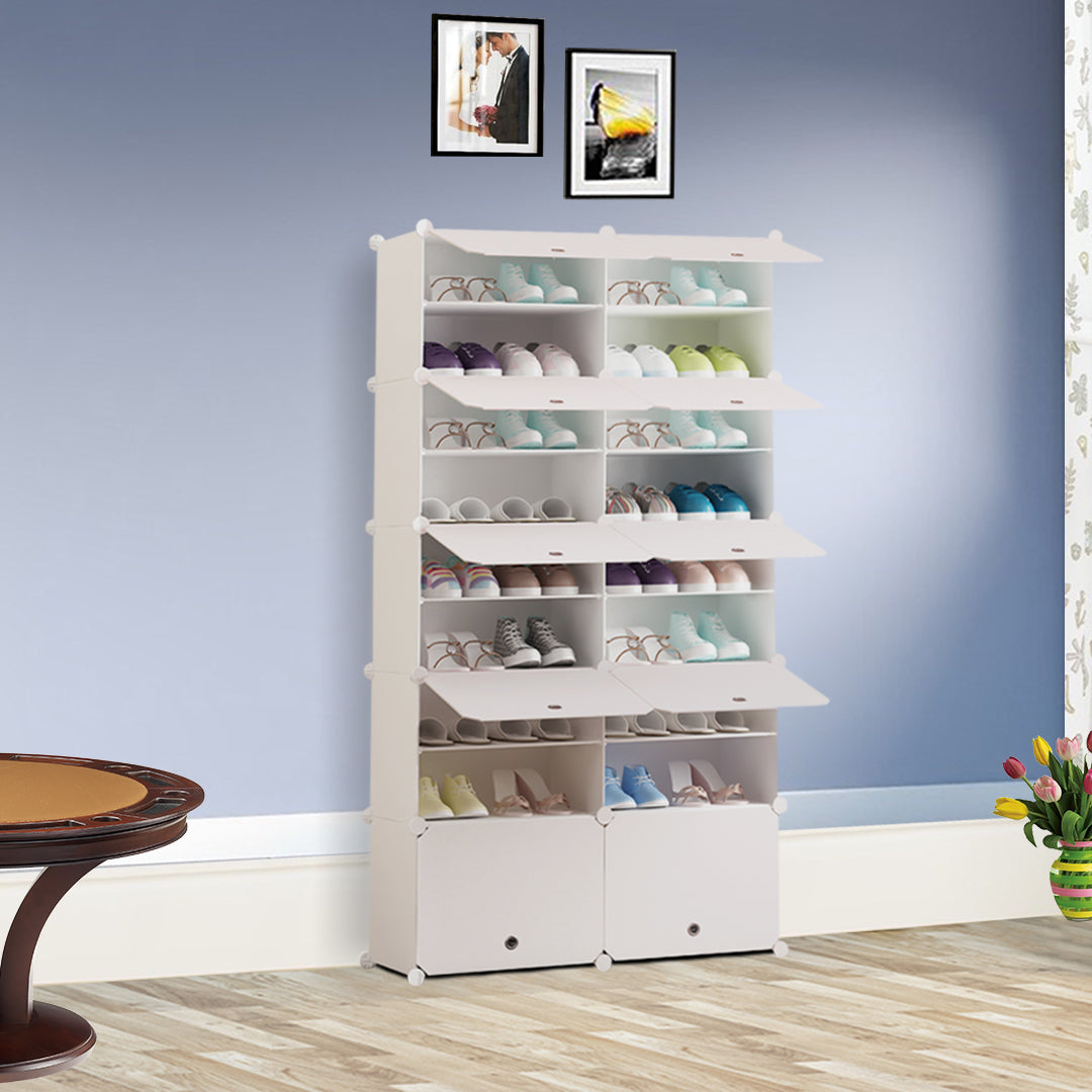 SOGA 9 Tier 2 Column White Shoe Rack Organizer Sneaker Footwear Storage Stackable Stand Cabinet Portable Wardrobe with Cover - Cafe Supply